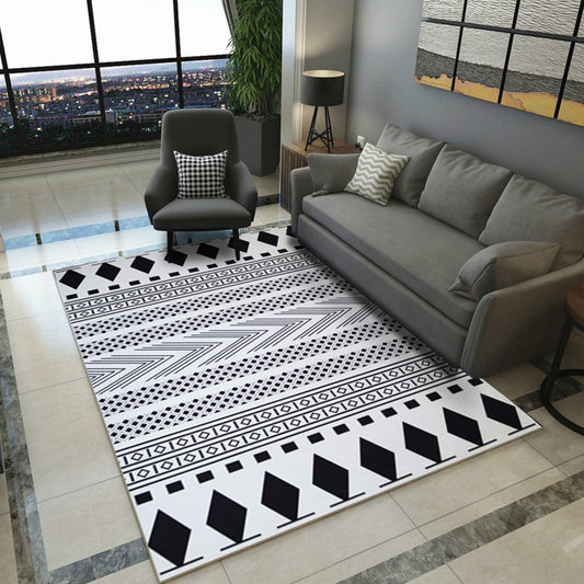 Diamond Geometric Rug Southwestern Americana Area Rug for Bedroom Black and White Fabric Stain Resistant Rug Black-White Clearhalo 'Area Rug' 'Rugs' 'Southwestern' Rug' 1504191