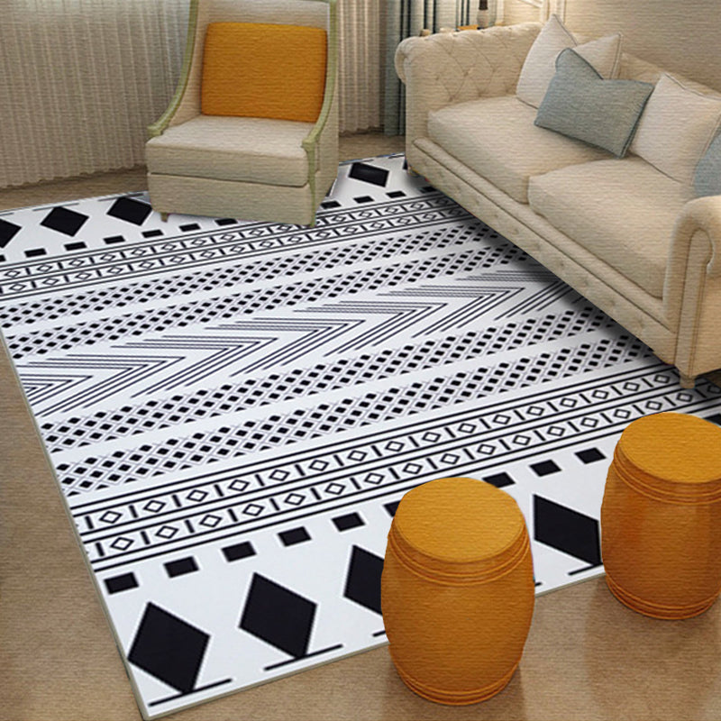 Diamond Geometric Rug Southwestern Americana Area Rug for Bedroom Black and White Fabric Stain Resistant Rug Clearhalo 'Area Rug' 'Rugs' 'Southwestern' Rug' 1504193