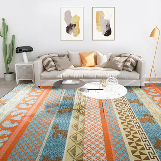Living Room Rustic Orange Rug Striped Paisley Rug with Animal Polyester Pet Friendly Stain Resistant Area Floor Carpet Clearhalo 'Area Rug' 'Rugs' 'Southwestern' Rug' 1504199