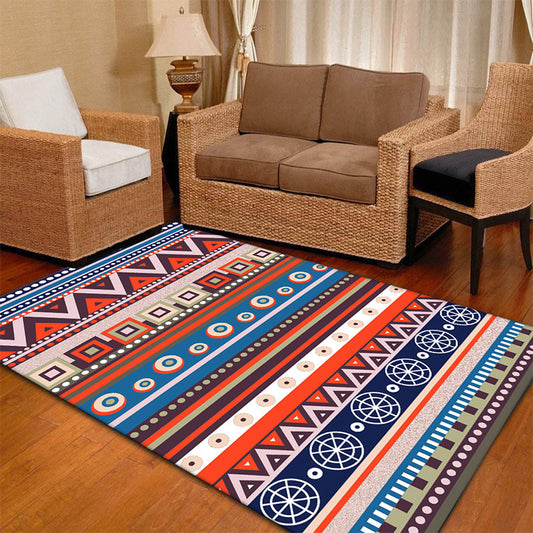 Blue and Red Americana Tribal Rug Striped Geometric Polyester Pet Friendly Stain Resistant Area Rug for Accent Area Red-Blue Clearhalo 'Area Rug' 'Rugs' 'Southwestern' Rug' 1504204