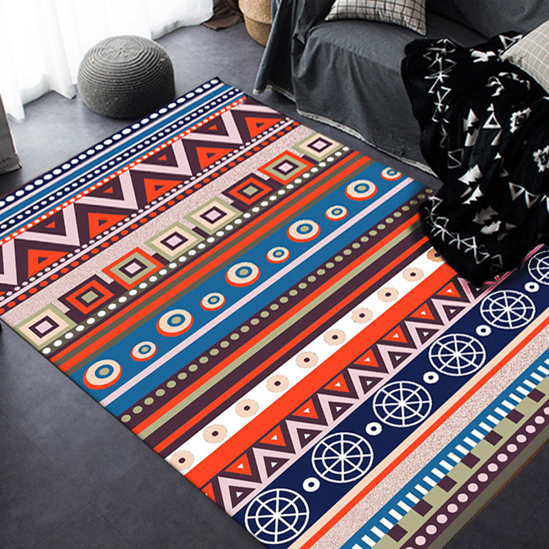 Blue and Red Americana Tribal Rug Striped Geometric Polyester Pet Friendly Stain Resistant Area Rug for Accent Area Clearhalo 'Area Rug' 'Rugs' 'Southwestern' Rug' 1504205