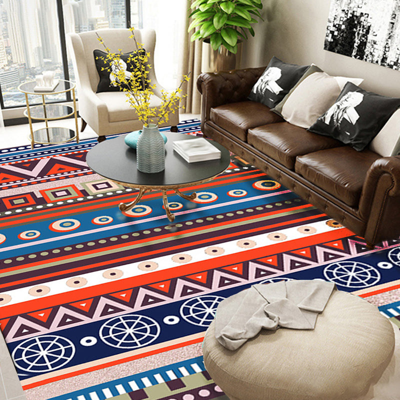 Blue and Red Americana Tribal Rug Striped Geometric Polyester Pet Friendly Stain Resistant Area Rug for Accent Area Clearhalo 'Area Rug' 'Rugs' 'Southwestern' Rug' 1504206