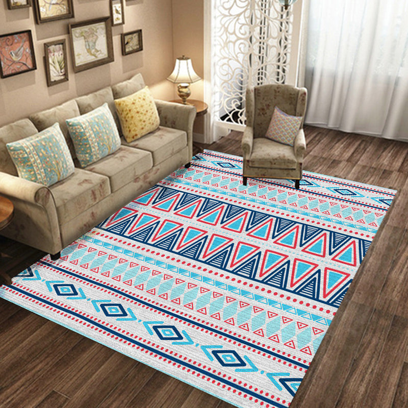 Americana Tribal Striped Geometric Blue Rug Polyester Power Loom Pet Friendly Area Rug for Accent Area Clearhalo 'Area Rug' 'Rugs' 'Southwestern' Rug' 1504221