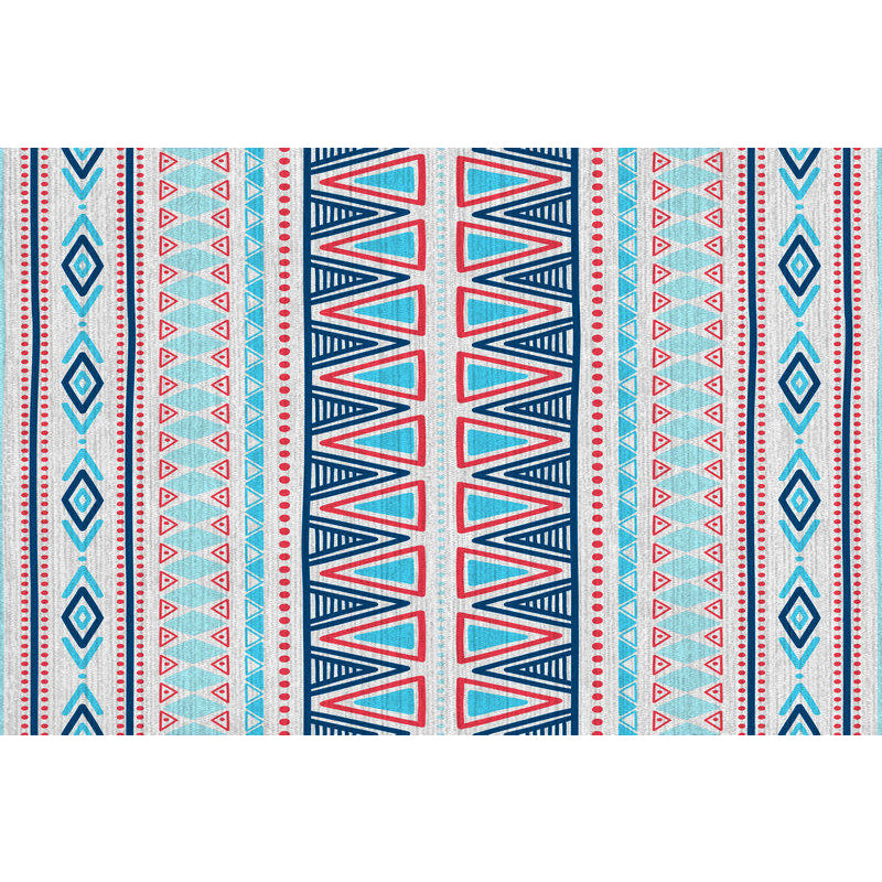 Americana Tribal Striped Geometric Blue Rug Polyester Power Loom Pet Friendly Area Rug for Accent Area Clearhalo 'Area Rug' 'Rugs' 'Southwestern' Rug' 1504222