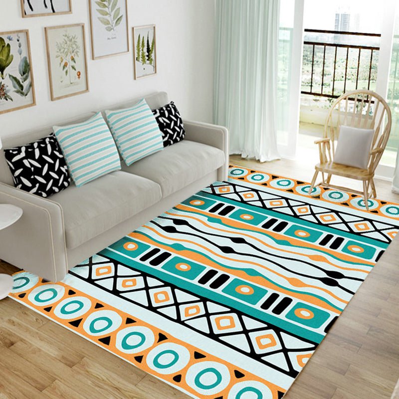 Green Striped Geometric Area Rug with Diamond and Pots Polyester Power Loom Pet Friendly Area Rug for Accent Area Clearhalo 'Area Rug' 'Rugs' 'Southwestern' Rug' 1504228