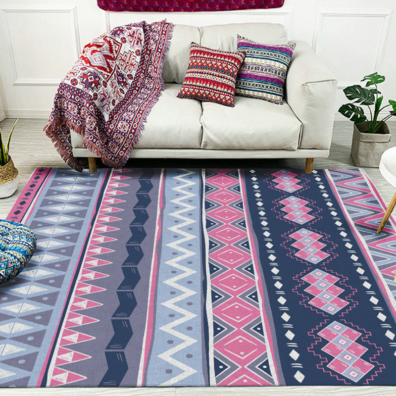 Blue Pink Striped Geometric Rug Americana Tribal Polyester Rug Pet Friendly Stain Resistant Area Rug for Fireplace Pink Clearhalo 'Area Rug' 'Rugs' 'Southwestern' Rug' 1504234