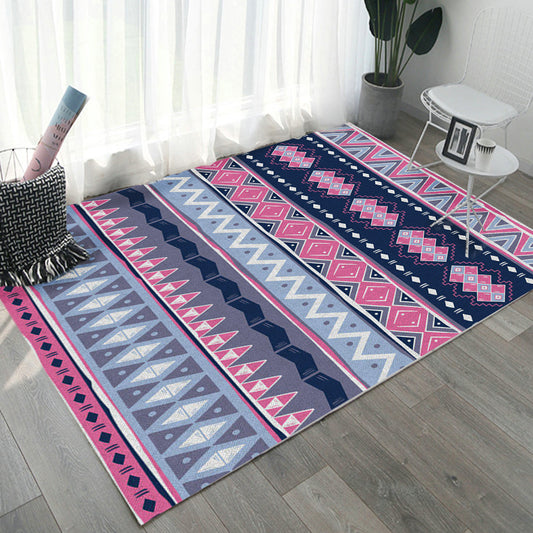 Blue Pink Striped Geometric Rug Americana Tribal Polyester Rug Pet Friendly Stain Resistant Area Rug for Fireplace Clearhalo 'Area Rug' 'Rugs' 'Southwestern' Rug' 1504235