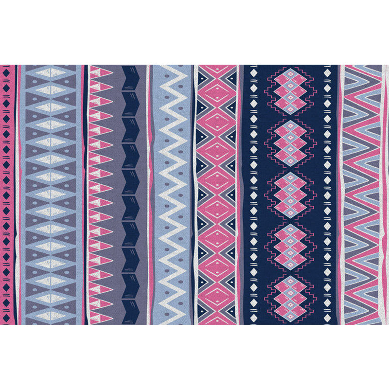 Blue Pink Striped Geometric Rug Americana Tribal Polyester Rug Pet Friendly Stain Resistant Area Rug for Fireplace Clearhalo 'Area Rug' 'Rugs' 'Southwestern' Rug' 1504236