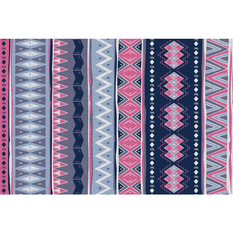 Blue Pink Striped Geometric Rug Americana Tribal Polyester Rug Pet Friendly Stain Resistant Area Rug for Fireplace Clearhalo 'Area Rug' 'Rugs' 'Southwestern' Rug' 1504236
