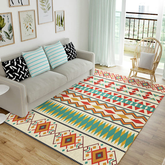 Indian Tribal Orange and Green Rug Striped Geometric Area Rug Fabri Pet Friendly Stain Resistant Indoor Floor Rug Green Clearhalo 'Area Rug' 'Rugs' 'Southwestern' Rug' 1504241