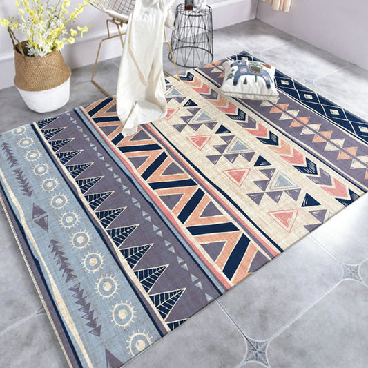 Warm Purple Stain Resistant Rug Striped Geometric Americana Tribal Rug Polyester Pet Friendly Area Rug for Living Room Blue-Grey-Yellow Clearhalo 'Area Rug' 'Rugs' 'Southwestern' Rug' 1504248