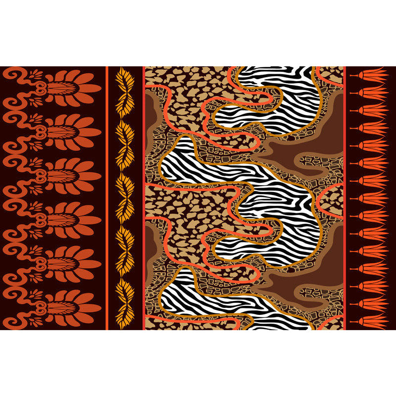 Paisley and Leopard Tribal Rug in Orange Indian Americana Scroll Synthetic Floor Covering Pet Friendly Stain Resistant Indoor Rug Clearhalo 'Area Rug' 'Rugs' 'Southwestern' Rug' 1504257
