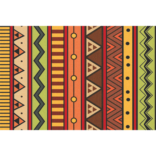 Dark Red Americana Tribal Rug Striped Geometric Polyester Pet Friendly Stain Resistant Area Rug for Accent Area