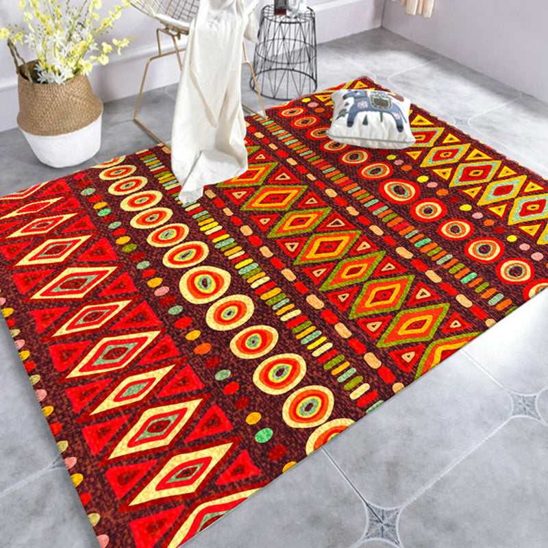 Dark Red Americana Tribal Rug Striped Geometric Polyester Pet Friendly Stain Resistant Area Rug for Accent Area Yellow-Red Clearhalo 'Area Rug' 'Rugs' 'Southwestern' Rug' 1504269