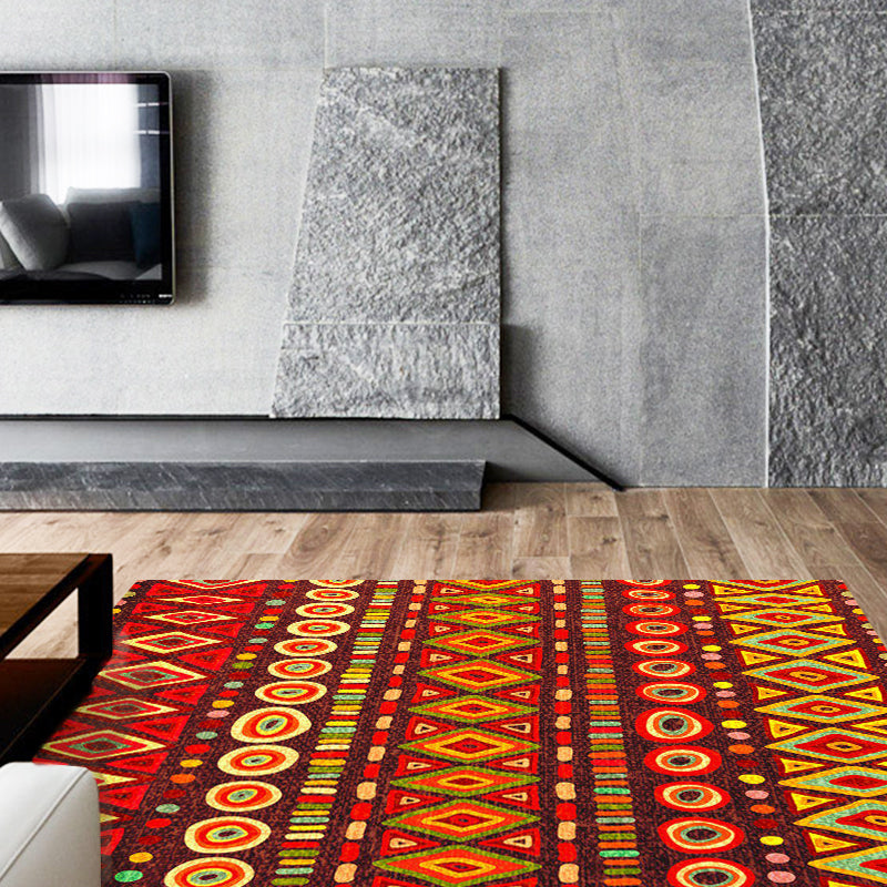 Dark Red Americana Tribal Rug Striped Geometric Polyester Pet Friendly Stain Resistant Area Rug for Accent Area Clearhalo 'Area Rug' 'Rugs' 'Southwestern' Rug' 1504270