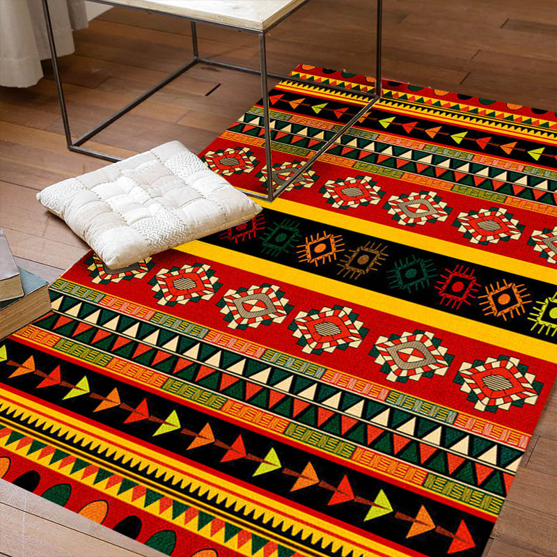 Dark Red Americana Tribal Rug Striped Geometric Polyester Pet Friendly Stain Resistant Area Rug for Accent Area Clearhalo 'Area Rug' 'Rugs' 'Southwestern' Rug' 1504277