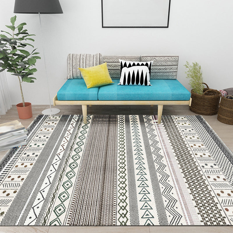 Bohemian Striped Geometric Area Rug Fabric Area Rug for Living Room Anti-Slip Backing Rug in Light Green and Brown Clearhalo 'Area Rug' 'Rugs' 'Southwestern' Rug' 1504291