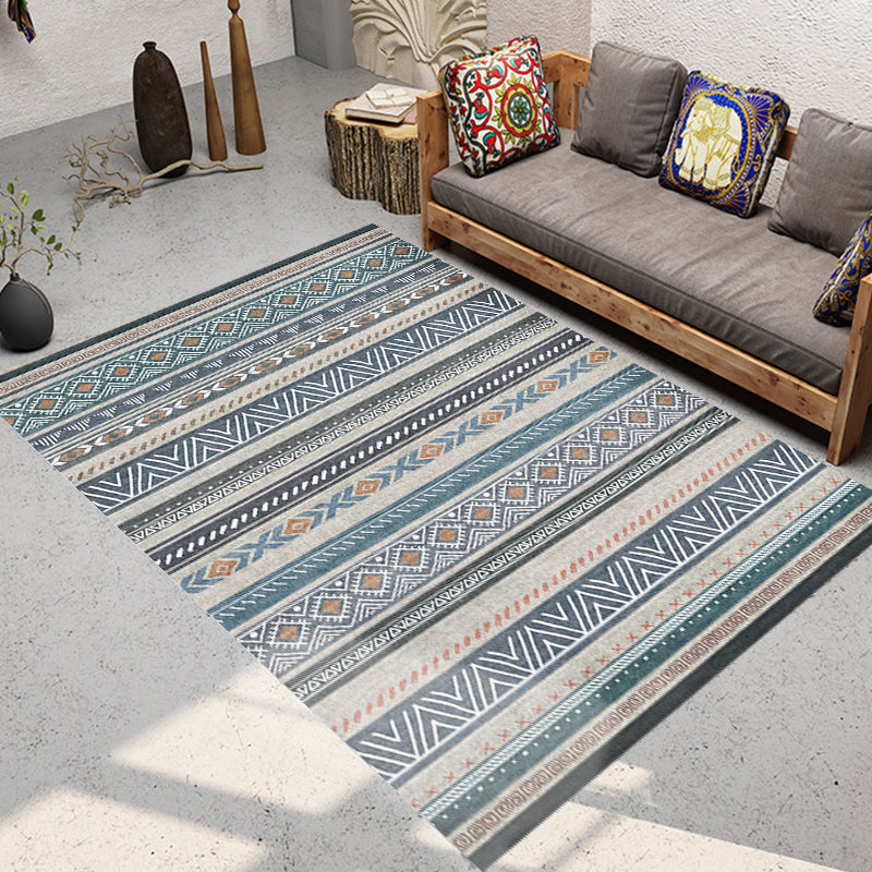 Bohemian Style Indoor Rug Striped Geometric Brilliance Rug with Zigzag lines and Diamond Synthetic Anti-Slip Area Rug Blue Clearhalo 'Area Rug' 'Rugs' 'Southwestern' Rug' 1504311