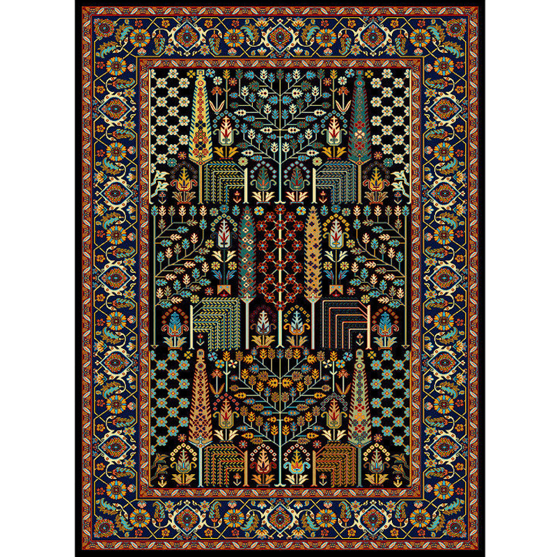 Vintage Tribal Border Medallion Floor Rug with Indian Face Mask and Botanical Power Loom Area Rug for Living Roon Clearhalo 'Area Rug' 'Rugs' 'Southwestern' Rug' 1504327
