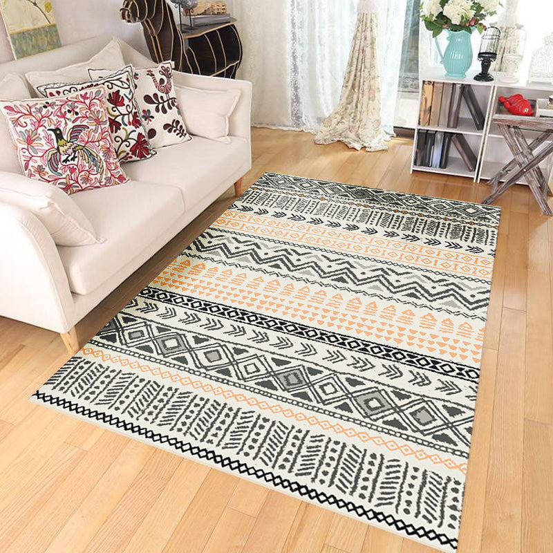 Striped India Tribal Geometric Rug Synthetic Black and Yellow Area Rug for Living Room Anti-Slip Backing Pet Friendly Rug Light Beige Clearhalo 'Area Rug' 'Rugs' 'Southwestern' Rug' 1504331