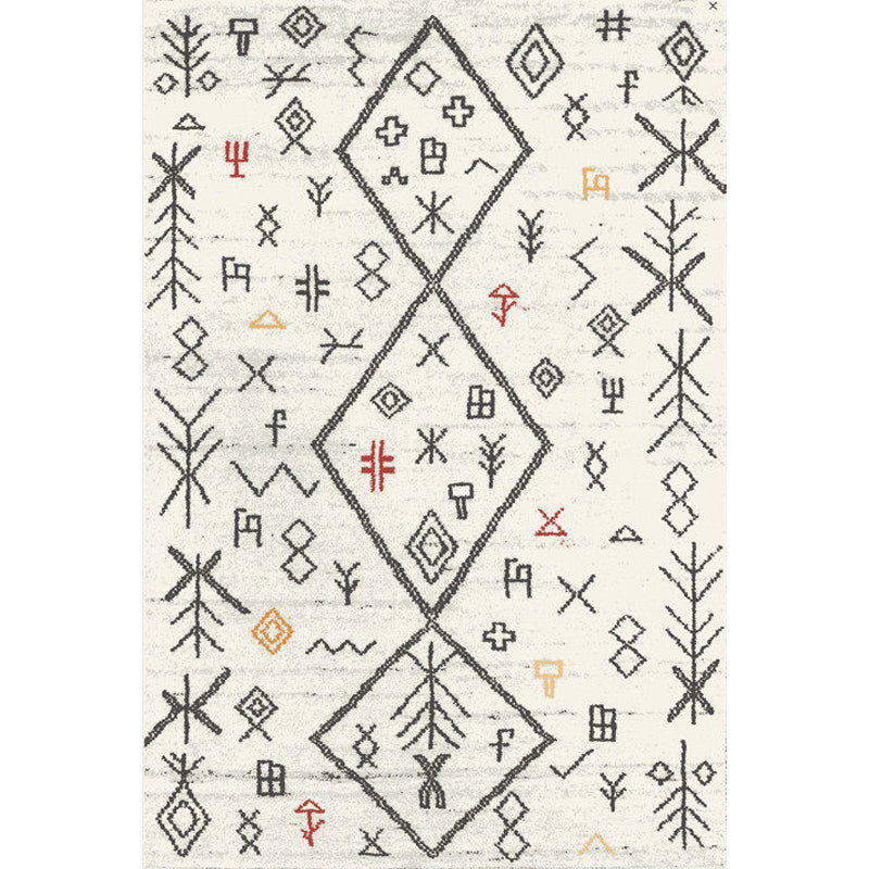 Beige Geometric Lattice Tribal Synthetic Rug with Tribe with Spear and Tribe Deco Stain Resistant Bedroom Area Rug Clearhalo 'Area Rug' 'Rugs' 'Southwestern' Rug' 1504339