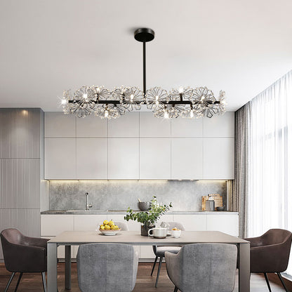 Black/Gold Floral Island Pendant Fixture Modern 16-Head Crystal Hanging Ceiling Light Black Clearhalo 'Ceiling Lights' 'Island Lights' Lighting' 150434