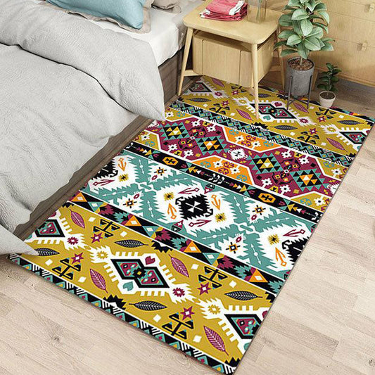 Striped Geometric Indian Tribal Area Rug with Botanical and bows Polyester Stain Resistant Area Rug in Yellow and Green Yellow Clearhalo 'Area Rug' 'Rugs' 'Southwestern' Rug' 1504343