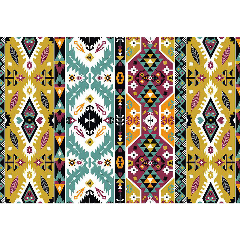 Striped Geometric Indian Tribal Area Rug with Botanical and bows Polyester Stain Resistant Area Rug in Yellow and Green Clearhalo 'Area Rug' 'Rugs' 'Southwestern' Rug' 1504345