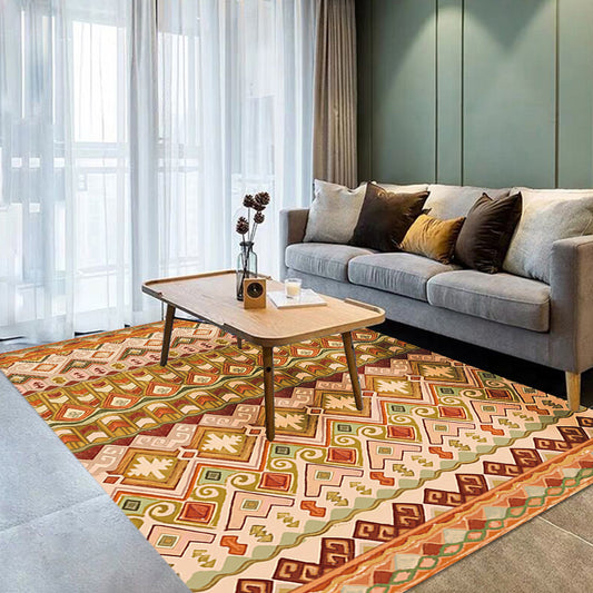 Orange Americana Indoor Rug Striped Indian Tribal Graphic Floor Covering with feathery headdress Synthetic Non-Slip Backing Rug Yellow Clearhalo 'Area Rug' 'Rugs' 'Southwestern' Rug' 1504370