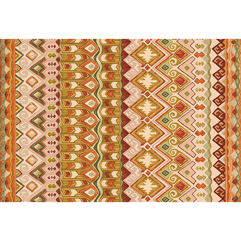 Orange Americana Indoor Rug Striped Indian Tribal Graphic Floor Covering with feathery headdress Synthetic Non-Slip Backing Rug Clearhalo 'Area Rug' 'Rugs' 'Southwestern' Rug' 1504372