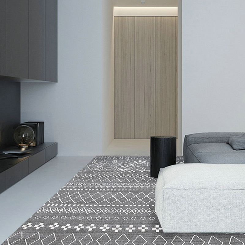 Southwestern Rug Simple Geometric Diamond Washable Area Floor Covering for Bedroom Power Loom Washable Non-Slip Rug Grey Clearhalo 'Area Rug' 'Rugs' 'Southwestern' Rug' 1504384