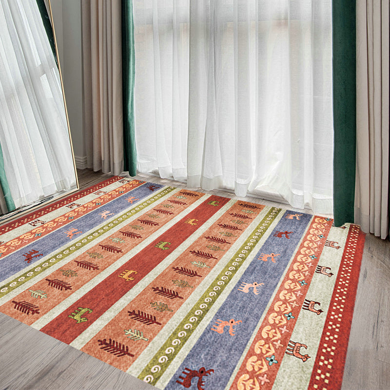 Bohemian Striped Geometric Floor Rug with Botanical and Animal Synthetic Anti-Slip Backing Pet Friendly Area Rug Light Red Clearhalo 'Area Rug' 'Rugs' 'Southwestern' Rug' 1504391