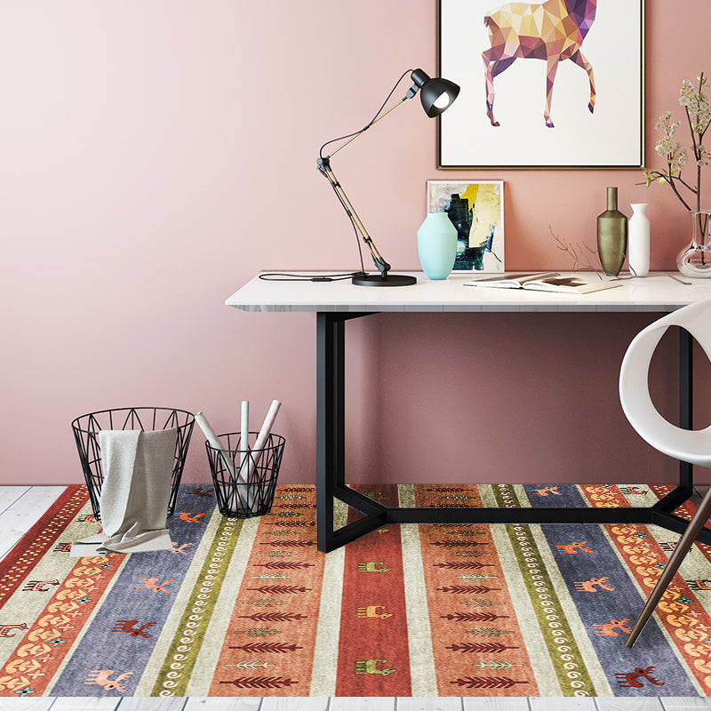 Bohemian Striped Geometric Floor Rug with Botanical and Animal Synthetic Anti-Slip Backing Pet Friendly Area Rug Clearhalo 'Area Rug' 'Rugs' 'Southwestern' Rug' 1504392