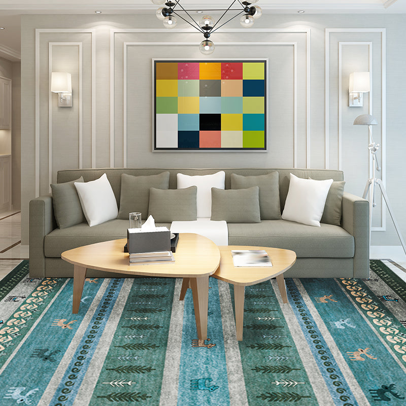 Bohemian Striped Geometric Floor Rug with Botanical and Animal Synthetic Anti-Slip Backing Pet Friendly Area Rug Clearhalo 'Area Rug' 'Rugs' 'Southwestern' Rug' 1504399