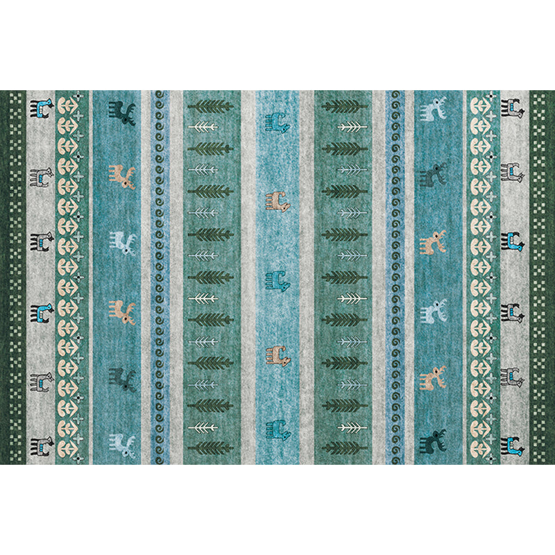 Bohemian Striped Geometric Floor Rug with Botanical and Animal Synthetic Anti-Slip Backing Pet Friendly Area Rug Clearhalo 'Area Rug' 'Rugs' 'Southwestern' Rug' 1504400