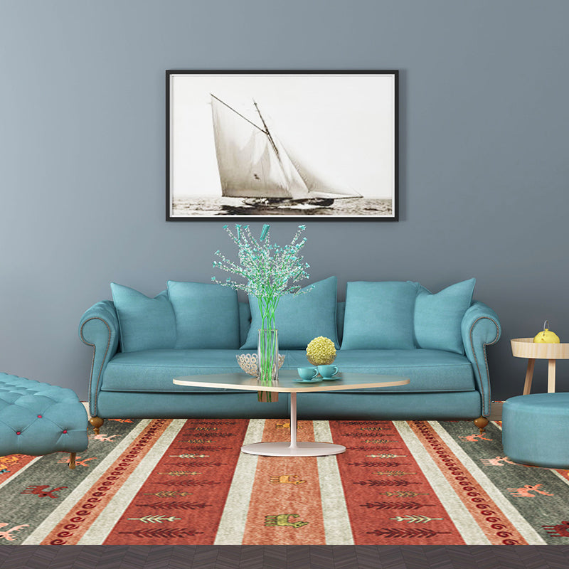 Bohemian Striped Geometric Floor Rug with Botanical and Animal Synthetic Anti-Slip Backing Pet Friendly Area Rug Clearhalo 'Area Rug' 'Rugs' 'Southwestern' Rug' 1504406