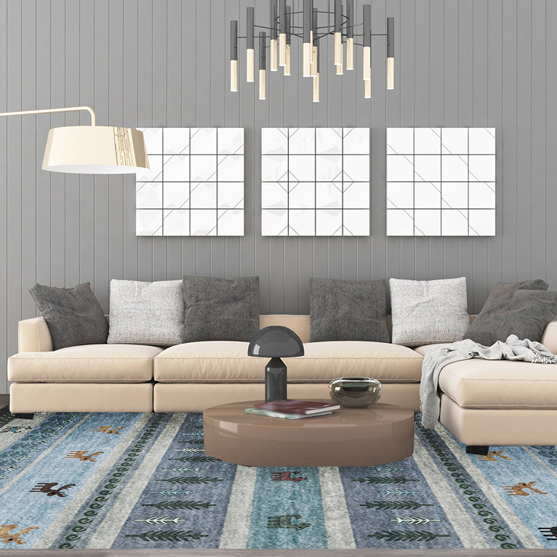 Bohemian Striped Geometric Floor Rug with Botanical and Animal Synthetic Anti-Slip Backing Pet Friendly Area Rug Clearhalo 'Area Rug' 'Rugs' 'Southwestern' Rug' 1504413