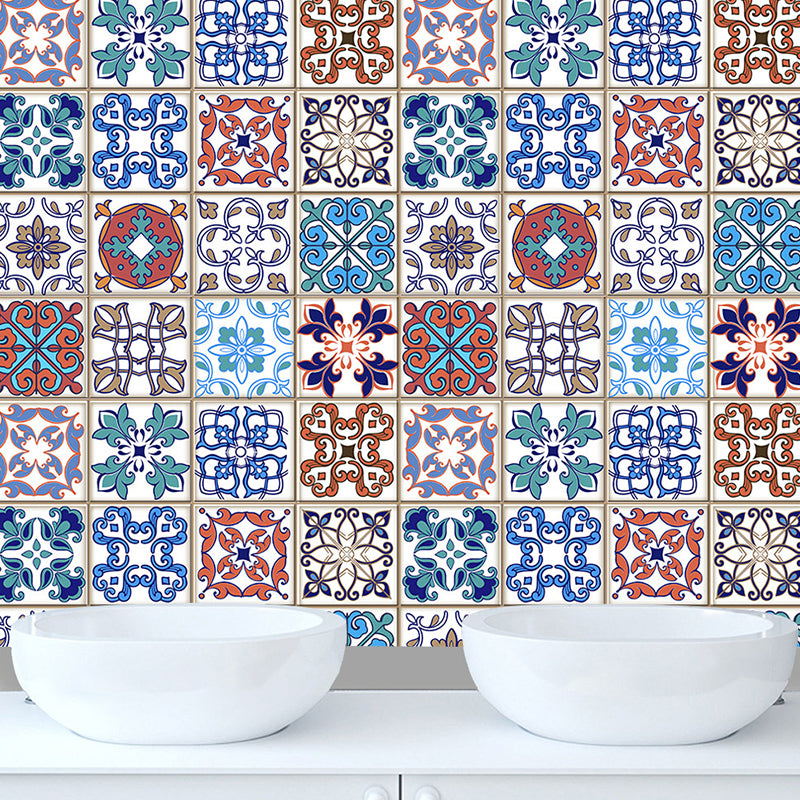 Flower Tiles Wallpaper Panel Set Multicolored Bohemian Wall Covering for Restroom, Adhesive Clearhalo 'Wall Decor' 'Wallpaper' 1504432