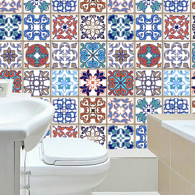 Flower Tiles Wallpaper Panel Set Multicolored Bohemian Wall Covering for Restroom, Adhesive Clearhalo 'Wall Decor' 'Wallpaper' 1504433