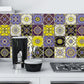 Colorful Flowers Stick Wallpapers Removable Boho Kitchen Wall Decoration (16 Pieces) Purple-Yellow Clearhalo 'Wall Decor' 'Wallpaper' 1504436