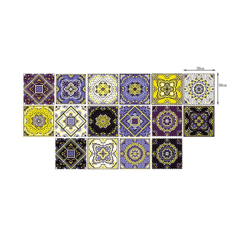 Colorful Flowers Stick Wallpapers Removable Boho Kitchen Wall Decoration (16 Pieces) Clearhalo 'Wall Decor' 'Wallpaper' 1504440