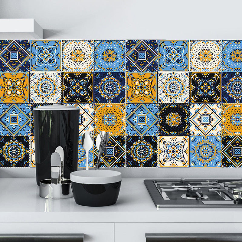 Colorful Flowers Stick Wallpapers Removable Boho Kitchen Wall Decoration (16 Pieces) Yellow-Blue Clearhalo 'Wall Decor' 'Wallpaper' 1504446