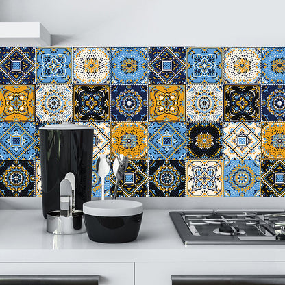 Colorful Flowers Stick Wallpapers Removable Boho Kitchen Wall Decoration (16 Pieces) Yellow-Blue Clearhalo 'Wall Decor' 'Wallpaper' 1504446