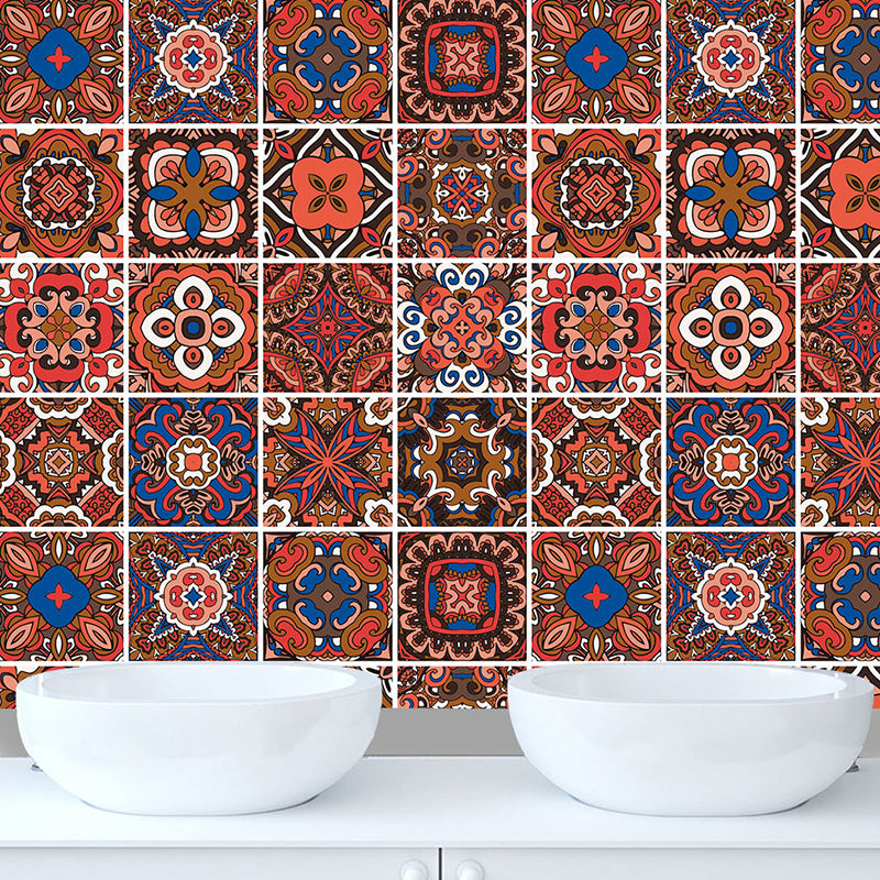 PVC Self Adhesive Wallpapers Boho-Chic Floral Printed Wall Art in Dark Color, 6.9-sq ft Red Clearhalo 'Wall Decor' 'Wallpaper' 1504451