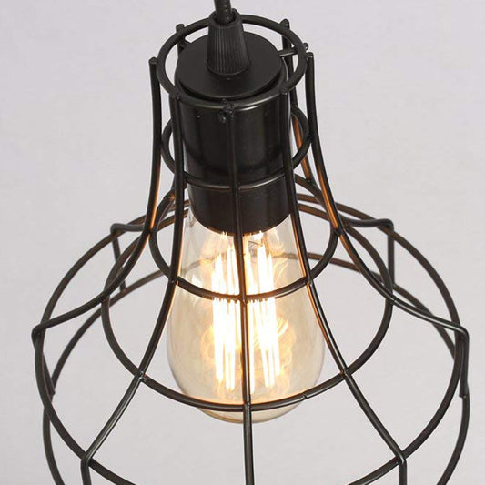 1 Light Hanging Ceiling Light with Bell Cage Shade Metal Industrial Dining Room Pendant with Direct Wired Electric/Plug in Electric Clearhalo 'Art Deco Pendants' 'Black' 'Cast Iron' 'Ceiling Lights' 'Ceramic' 'Crystal' 'Industrial Pendants' 'Industrial' 'Metal' 'Middle Century Pendants' 'Pendant Lights' 'Pendants' 'Rustic Pendants' 'Tiffany' Lighting' 150448