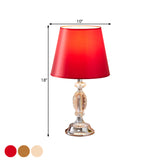 1 Bulb Fabric Shade Table Light Traditional Red/Coffee/Flaxen Tapered Sleeping Room Nightstand Lamp with Beveled Crystal Blocks Clearhalo 'Lamps' 'Table Lamps' Lighting' 1504496