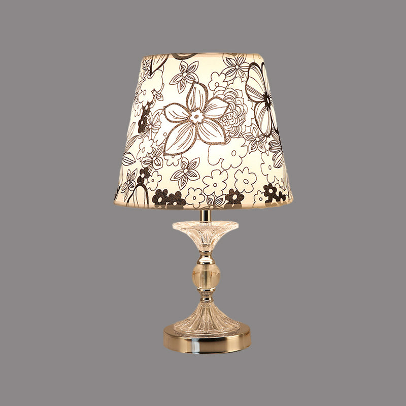 1 Bulb Table Light with Flower-Patterned Shade Fabric Traditional Living Room Crystal Nightstand Lamp in Silver Clearhalo 'Lamps' 'Table Lamps' Lighting' 1504506