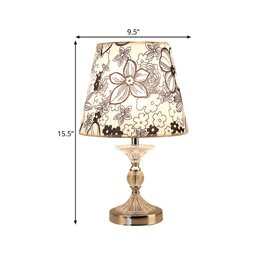 1 Bulb Table Light with Flower-Patterned Shade Fabric Traditional Living Room Crystal Nightstand Lamp in Silver Clearhalo 'Lamps' 'Table Lamps' Lighting' 1504508