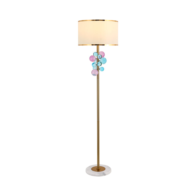 Fabric Round Shade Floor Standing Lamp Traditional 1 Bulb Drawing Room Stand up Lamp with Multi-Color/Clear Crystal Orbs Clearhalo 'Floor Lamps' 'Lamps' Lighting' 1504511