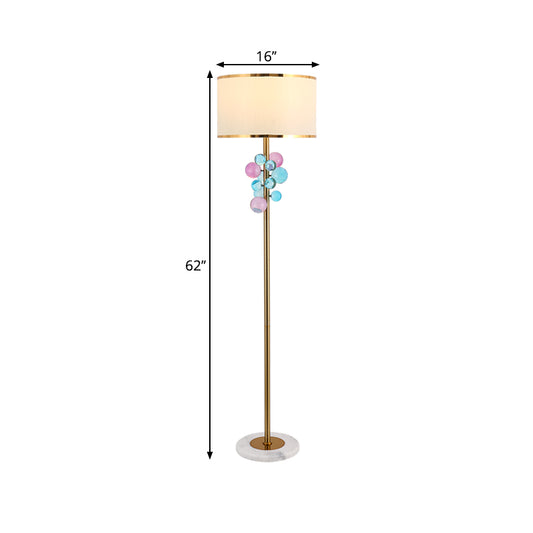 Fabric Round Shade Floor Standing Lamp Traditional 1 Bulb Drawing Room Stand up Lamp with Multi-Color/Clear Crystal Orbs Clearhalo 'Floor Lamps' 'Lamps' Lighting' 1504512